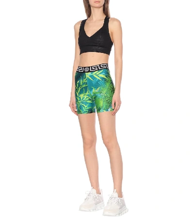 Shop Versace Printed Technical Biker Shorts In Green