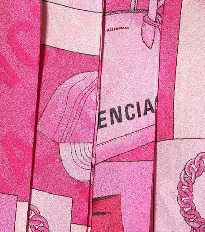 Shop Balenciaga Printed Silk Tie-neck Minidress In Pink