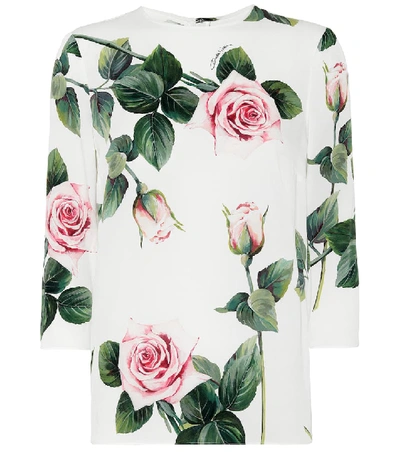 Shop Dolce & Gabbana Floral Stretch-silk Top In Multicoloured