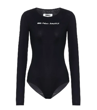 Shop Mm6 Maison Margiela Logo Stretch-jersey Bodysuit In Black