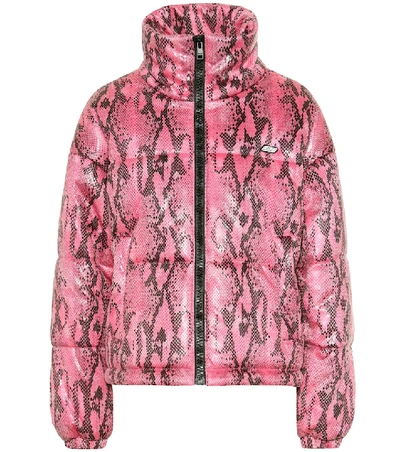 Shop Msgm Snake-effect Puffer Jacket In Pink