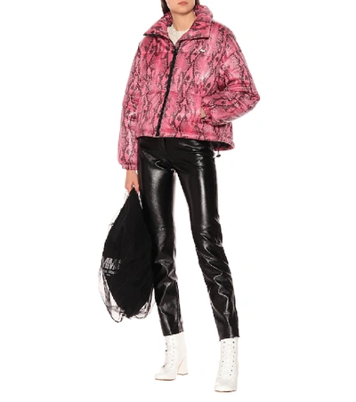 Shop Msgm Snake-effect Puffer Jacket In Pink