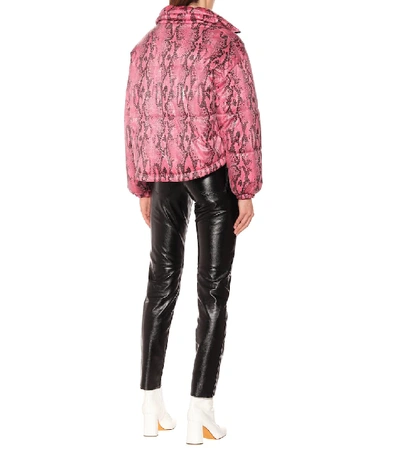 Shop Msgm Snake-effect Puffer Jacket In Pink