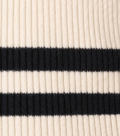 Self-portrait Cold Shoulder Striped Knit Sweater In Ivory,blue 