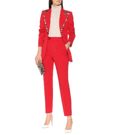 Shop Dolce & Gabbana High-rise Stretch-wool Pants In Red