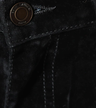 Shop Saint Laurent Cropped Velvet Bootcut Jeans In Black
