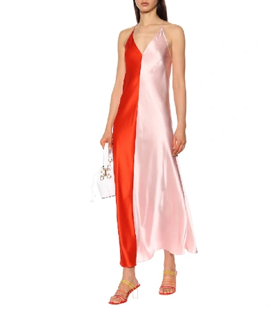 Shop Lee Mathews Sierra Silk-satin Maxi Dress In Pink