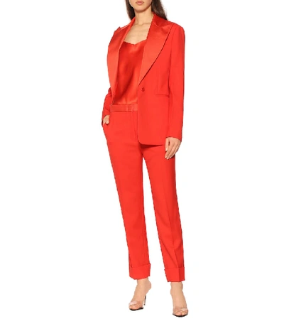 Shop Joseph High-rise Straight Wool Pants In Red