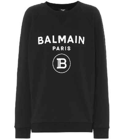 Shop Balmain Logo Cotton Sweatshirt In Black