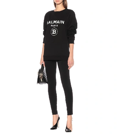 Shop Balmain Logo Cotton Sweatshirt In Black