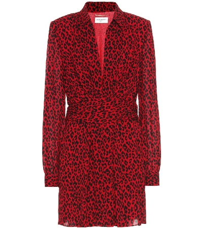 Shop Saint Laurent Leopard-print Crêpe Minidress In Multicoloured