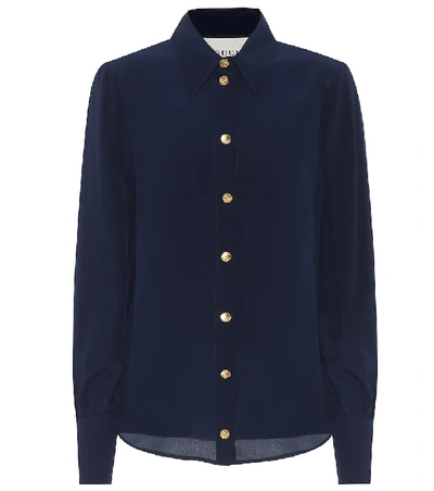 Shop Gucci Silk Shirt In Blue