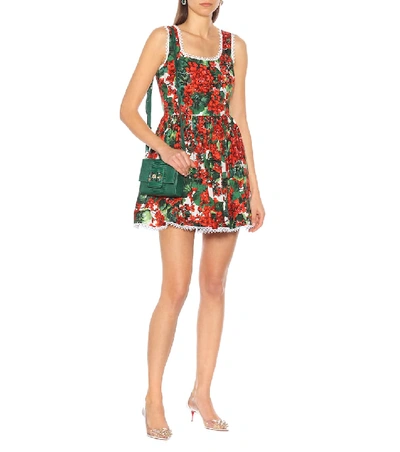 Shop Dolce & Gabbana Floral Cotton Minidress In Red