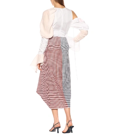 Shop Loewe Checked Cotton Midi Skirt In Blue