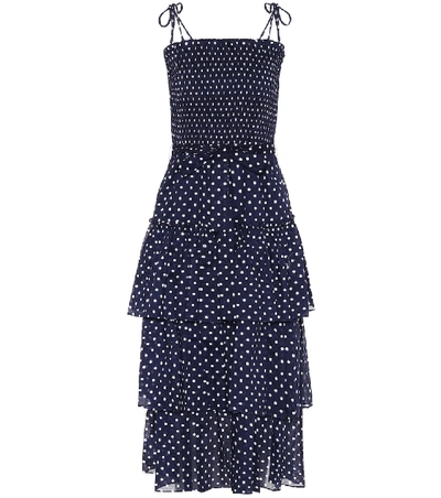 Shop Tory Burch Polka-dot Cotton Midi Dress In Blue