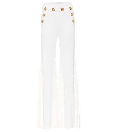 Shop Balmain Embellished High-rise Pants In White