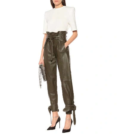 Shop Attico High-rise Leather Pants In Green