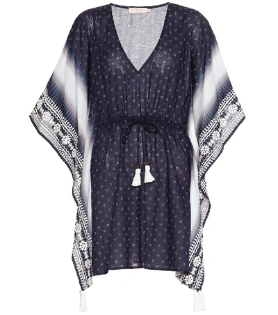 Shop Tory Burch Ravena Printed Cotton-voile Kaftan In Blue