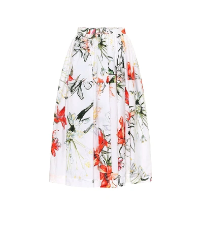 Shop Alexander Mcqueen Floral Cotton Midi Skirt In White