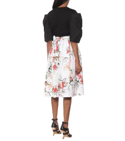 Shop Alexander Mcqueen Floral Cotton Midi Skirt In White