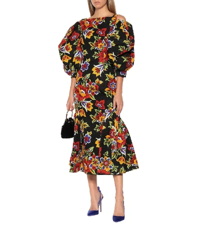 Shop Carolina Herrera Floral Cotton And Silk Dress In Multicoloured
