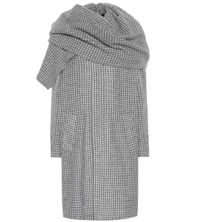 Shop Balenciaga Checked Wool-blend Coat In Grey