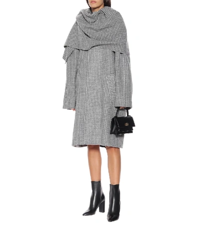 Shop Balenciaga Checked Wool-blend Coat In Grey