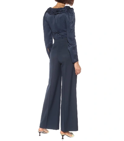 Shop Alexa Chung High-rise Wool Wide-leg Pants In Blue