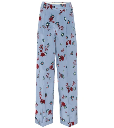 Shop Valentino Printed Silk Trousers In Blue