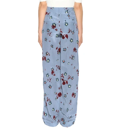 Shop Valentino Printed Silk Trousers In Blue
