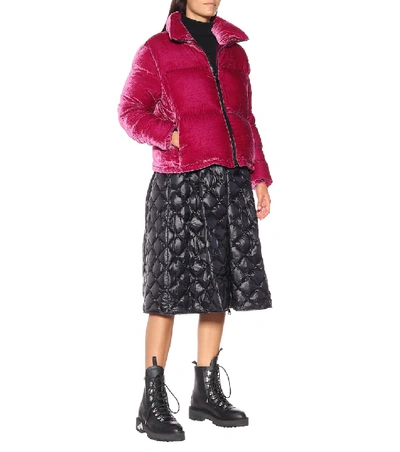 Shop Moncler Rimac Velvet Down Jacket In Pink