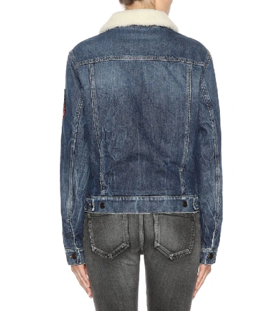 Shop Saint Laurent Shearling-lined Denim Jacket In Blue