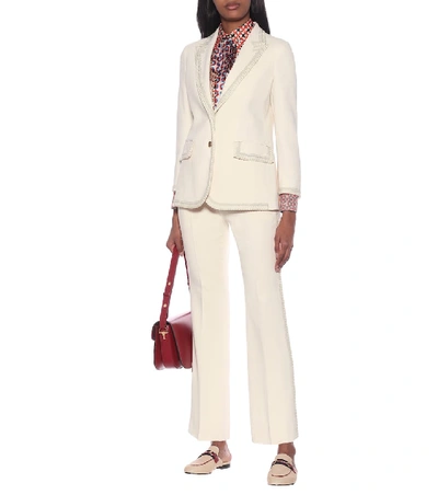 Shop Gucci Embroidered Cady Blazer In White