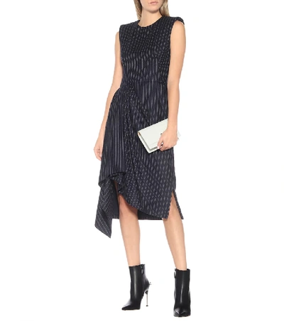 Shop Alexander Mcqueen Striped Wool Dress In Blue