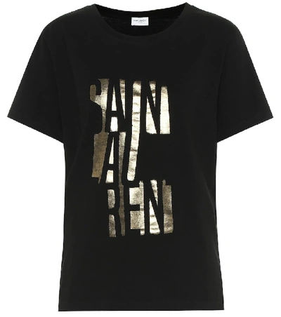 Shop Saint Laurent Logo Cotton T-shirt In Black