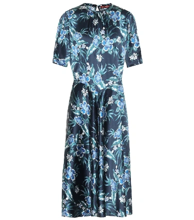 Shop Altuzarra Floral Stretch-silk Midi Dress In Blue