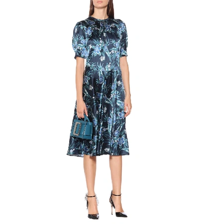 Shop Altuzarra Floral Stretch-silk Midi Dress In Blue