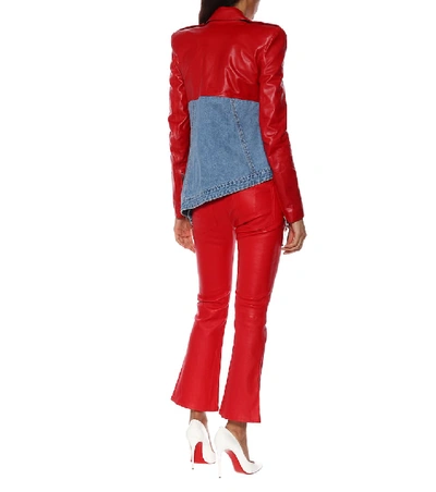 Shop Ben Taverniti Unravel Project Leather And Denim Jacket In Red