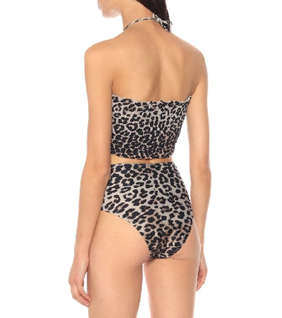 Shop Ganni Leopard-print Bandeau Bikini Top In Brown