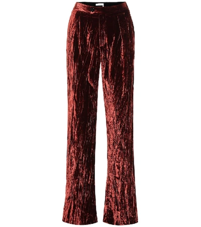 Shop Chloé High-rise Wide-leg Velvet Pants In Brown