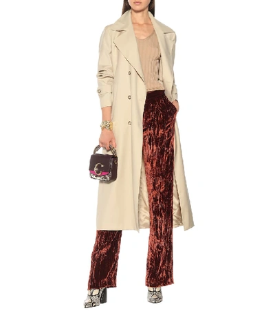 Shop Chloé High-rise Wide-leg Velvet Pants In Brown