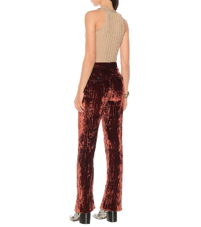 Shop Chloé High-rise Wide-leg Velvet Pants In Brown