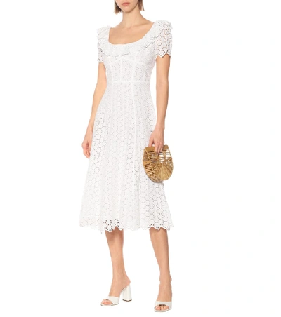 Shop Polo Ralph Lauren Linen Eyelet-lace Midi Dress In White