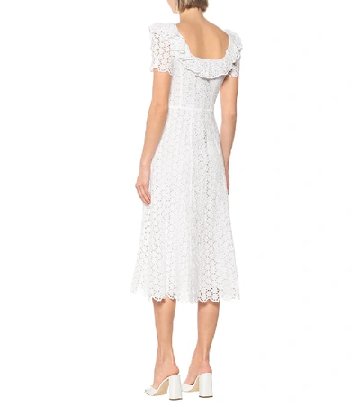 Shop Polo Ralph Lauren Linen Eyelet-lace Midi Dress In White