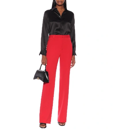 Shop Balenciaga High-rise Straight Wool Pants In Red