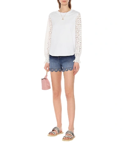Shop See By Chloé Lace-trimmed Cotton-jersey Top In White