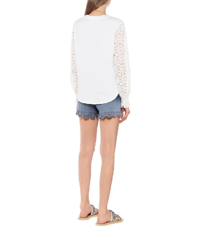 Shop See By Chloé Lace-trimmed Cotton-jersey Top In White