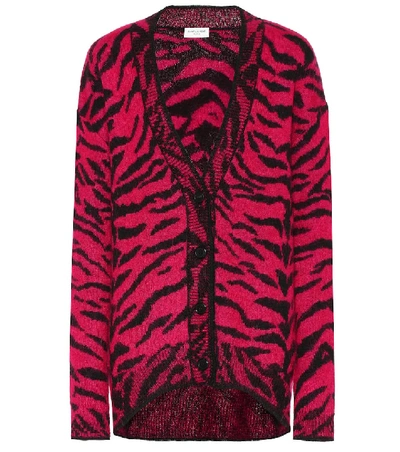 Shop Saint Laurent Wool And Mohair-blend Cardigan In Pink