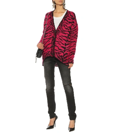 Shop Saint Laurent Wool And Mohair-blend Cardigan In Pink