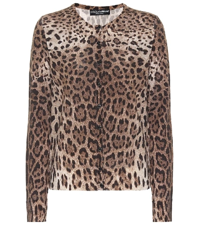 Shop Dolce & Gabbana Leopard-printed Wool Cardigan In Brown